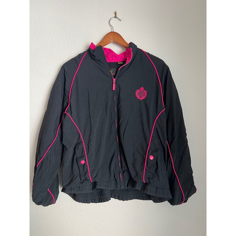 Lizsport Jacket Black Pink Full Zip Mock Neck Coat‎ 90s Vintage Sportswear